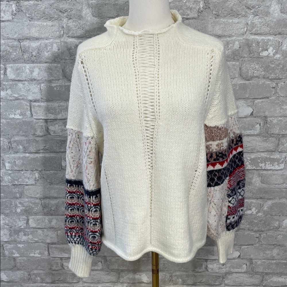 Altar'd State mixed-material chunky knit sweater with patterned sleeves